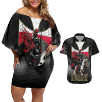Polish Winged Hussars Couples Matching Off Shoulder Short Dress and Hawaiian Shirt Husaria Poland Pride Knight Armor