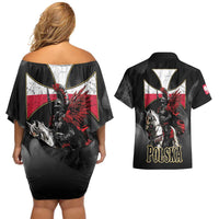 Polish Winged Hussars Couples Matching Off Shoulder Short Dress and Hawaiian Shirt Husaria Poland Pride Knight Armor
