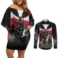 Polish Winged Hussars Couples Matching Off Shoulder Short Dress and Long Sleeve Button Shirt Husaria Poland Pride Knight Armor