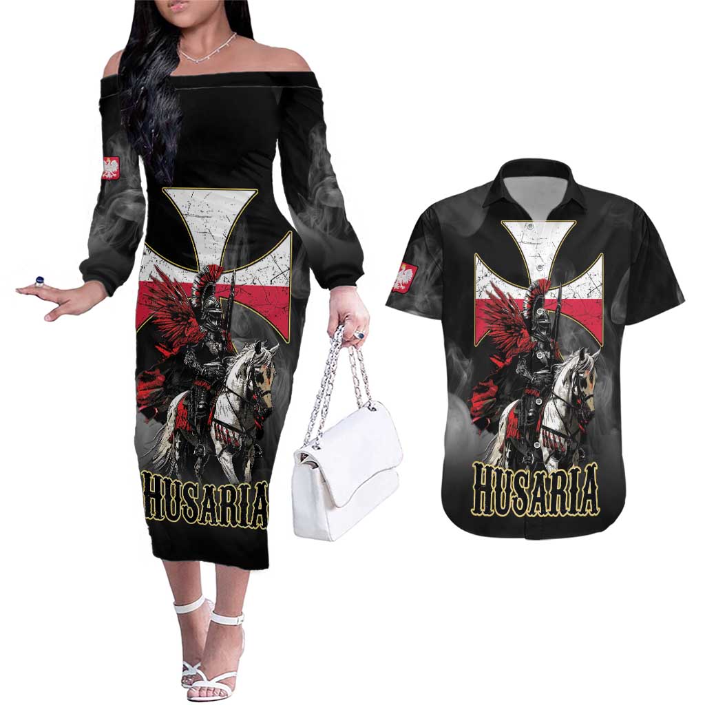 Polish Winged Hussars Couples Matching Off The Shoulder Long Sleeve Dress and Hawaiian Shirt Husaria Poland Pride Knight Armor