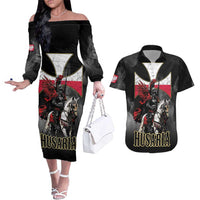 Polish Winged Hussars Couples Matching Off The Shoulder Long Sleeve Dress and Hawaiian Shirt Husaria Poland Pride Knight Armor