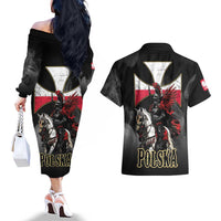 Polish Winged Hussars Couples Matching Off The Shoulder Long Sleeve Dress and Hawaiian Shirt Husaria Poland Pride Knight Armor