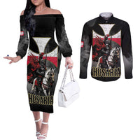 Polish Winged Hussars Couples Matching Off The Shoulder Long Sleeve Dress and Long Sleeve Button Shirt Husaria Poland Pride Knight Armor