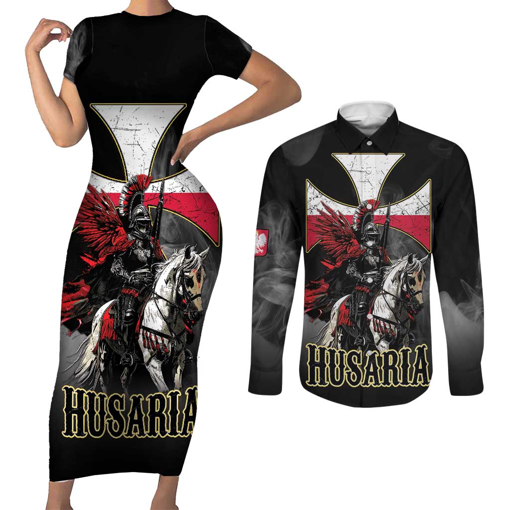Polish Winged Hussars Couples Matching Short Sleeve Bodycon Dress and Long Sleeve Button Shirt Husaria Poland Pride Knight Armor