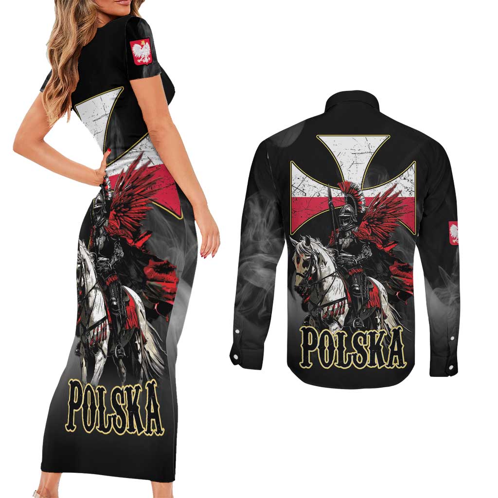 Polish Winged Hussars Couples Matching Short Sleeve Bodycon Dress and Long Sleeve Button Shirt Husaria Poland Pride Knight Armor