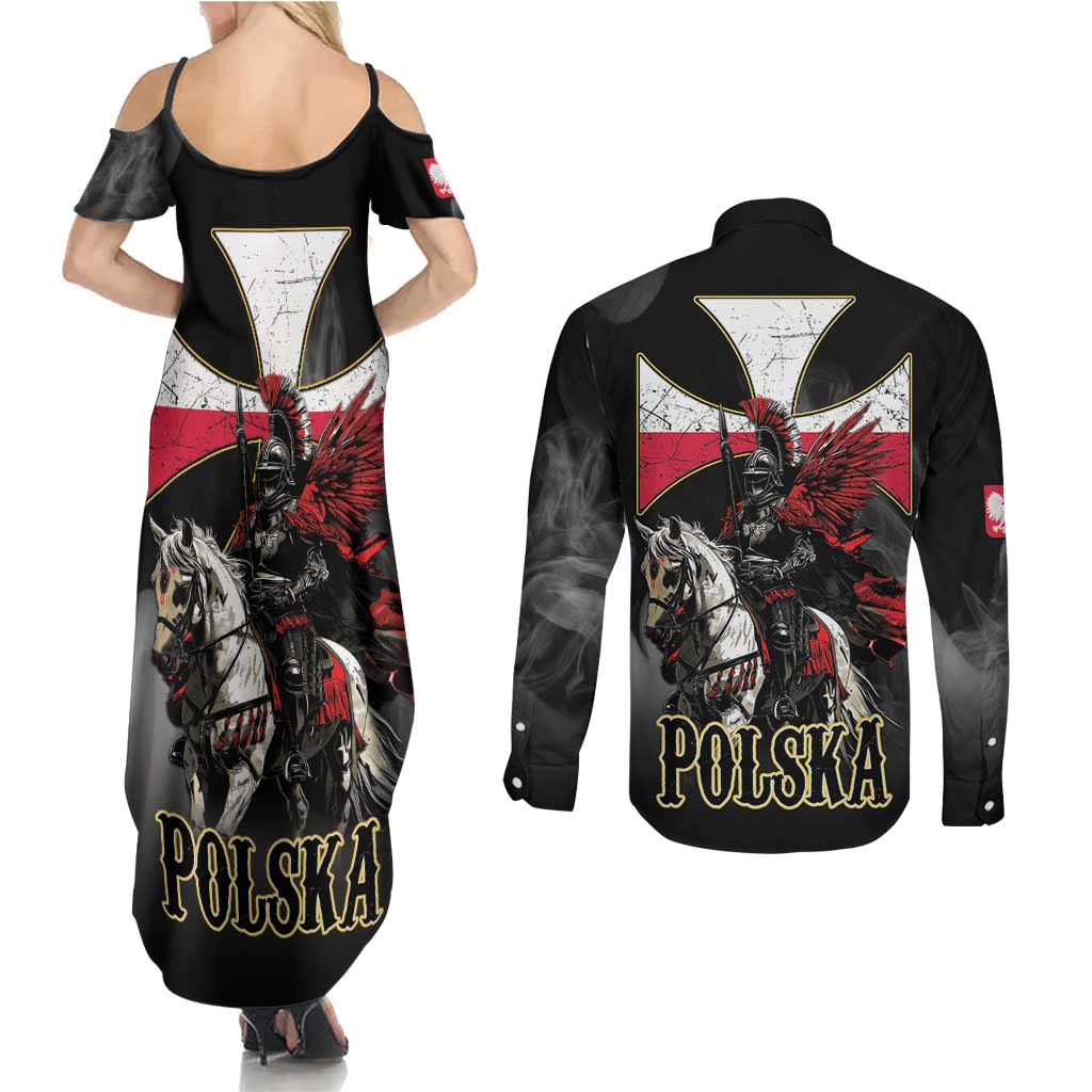 Polish Winged Hussars Couples Matching Summer Maxi Dress and Long Sleeve Button Shirt Husaria Poland Pride Knight Armor