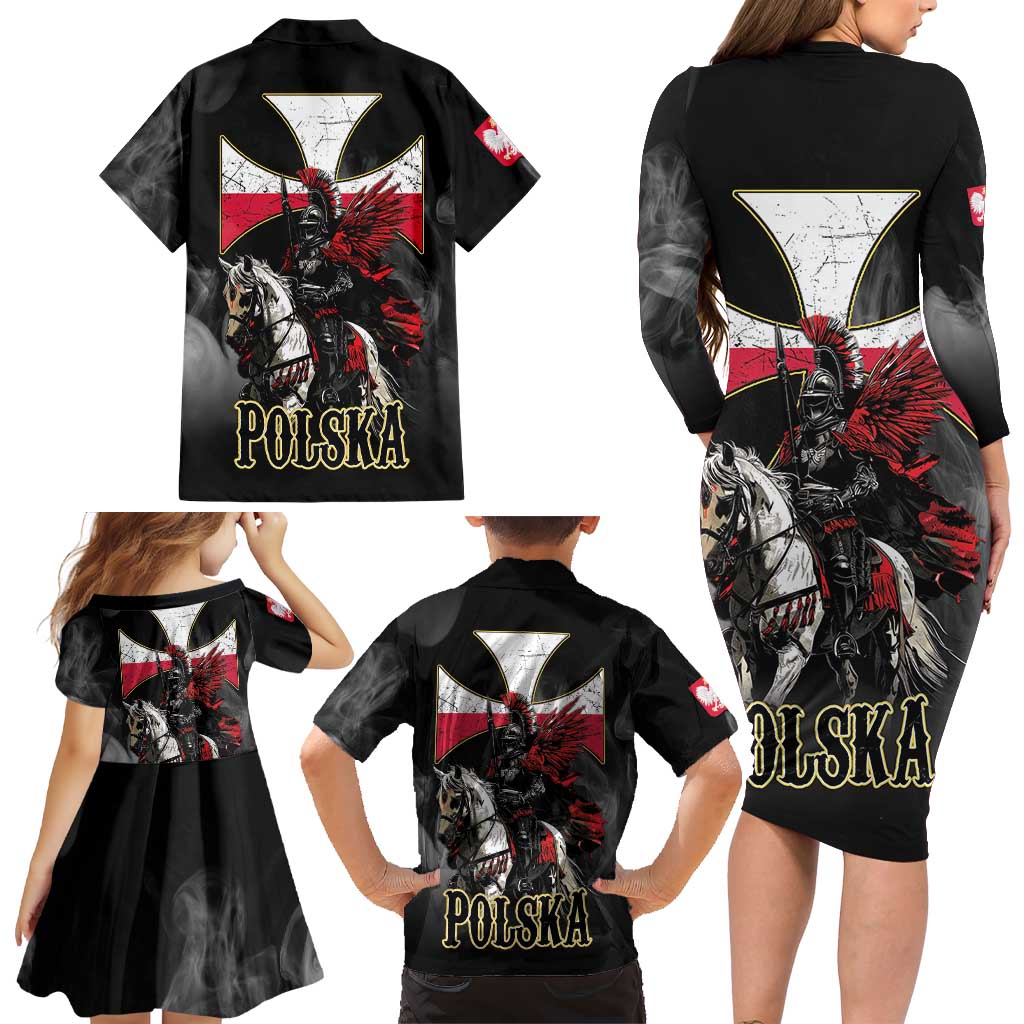 Polish Winged Hussars Family Matching Long Sleeve Bodycon Dress and Hawaiian Shirt Husaria Poland Pride Knight Armor