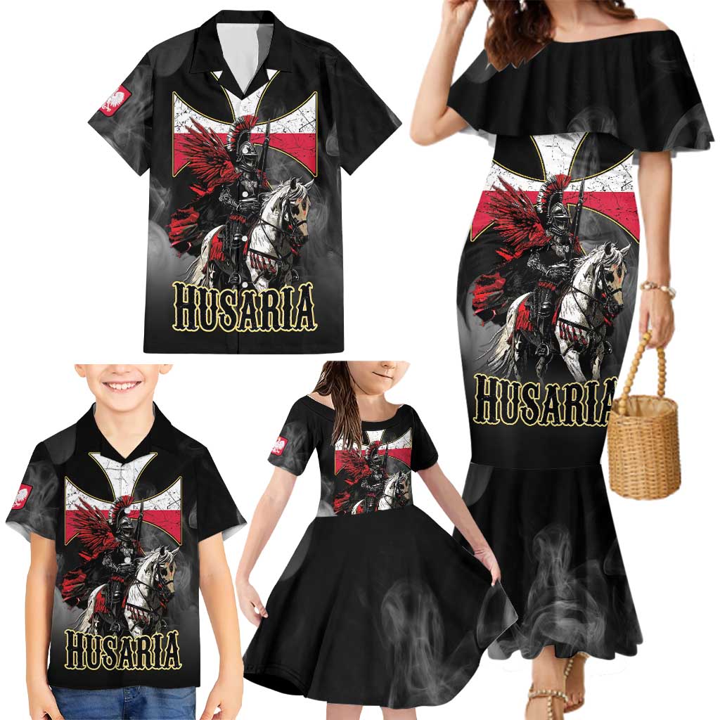 Polish Winged Hussars Family Matching Mermaid Dress and Hawaiian Shirt Husaria Poland Pride Knight Armor