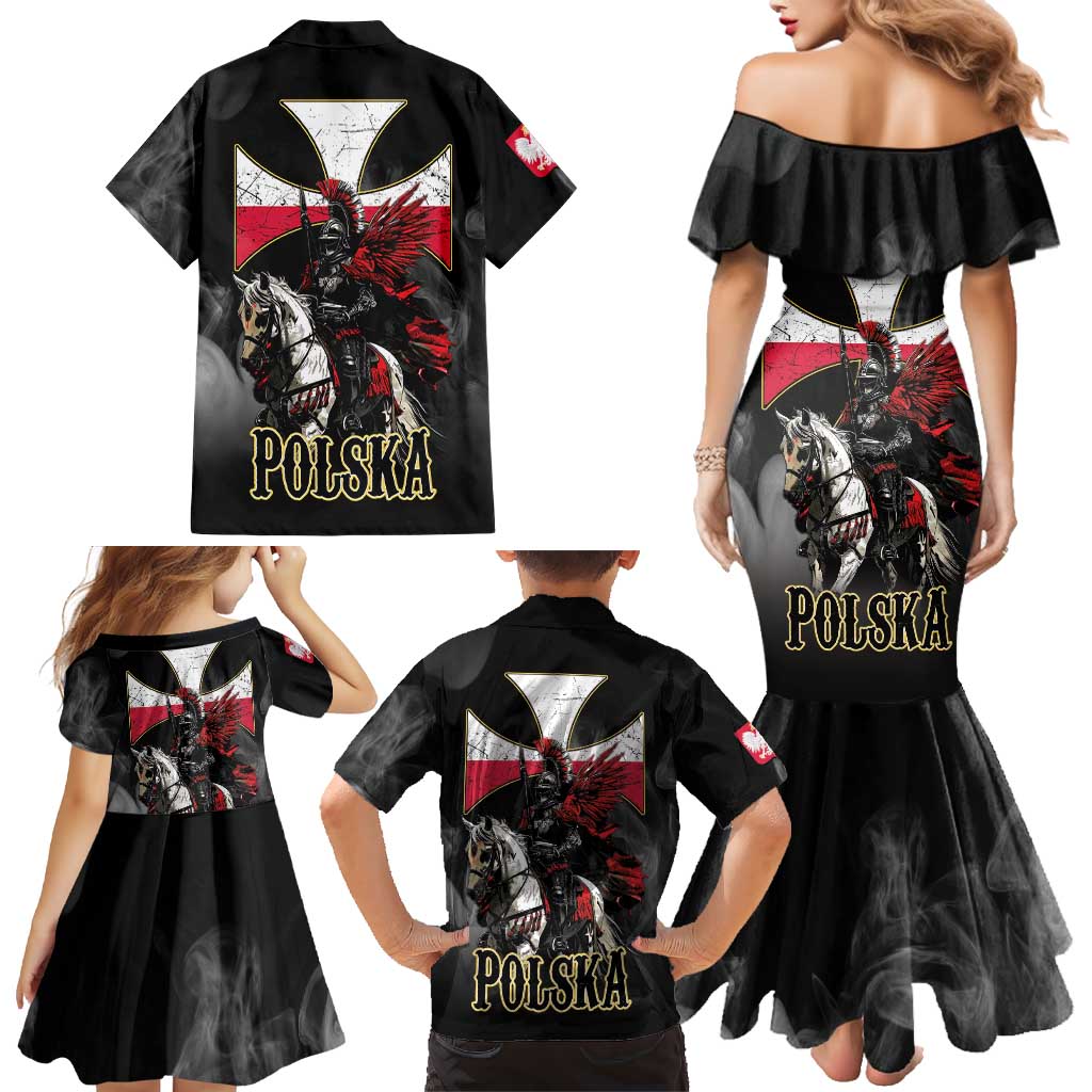 Polish Winged Hussars Family Matching Mermaid Dress and Hawaiian Shirt Husaria Poland Pride Knight Armor