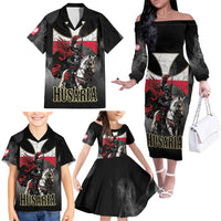 Polish Winged Hussars Family Matching Off The Shoulder Long Sleeve Dress and Hawaiian Shirt Husaria Poland Pride Knight Armor