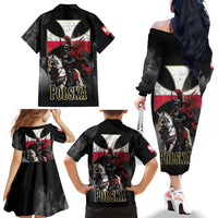 Polish Winged Hussars Family Matching Off The Shoulder Long Sleeve Dress and Hawaiian Shirt Husaria Poland Pride Knight Armor
