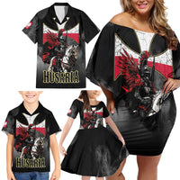 Polish Winged Hussars Family Matching Off Shoulder Short Dress and Hawaiian Shirt Husaria Poland Pride Knight Armor