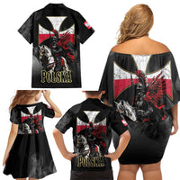 Polish Winged Hussars Family Matching Off Shoulder Short Dress and Hawaiian Shirt Husaria Poland Pride Knight Armor