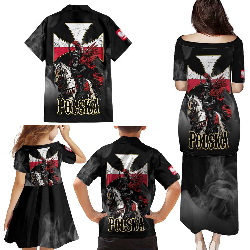 Polish Winged Hussars Family Matching Puletasi and Hawaiian Shirt Husaria Poland Pride Knight Armor