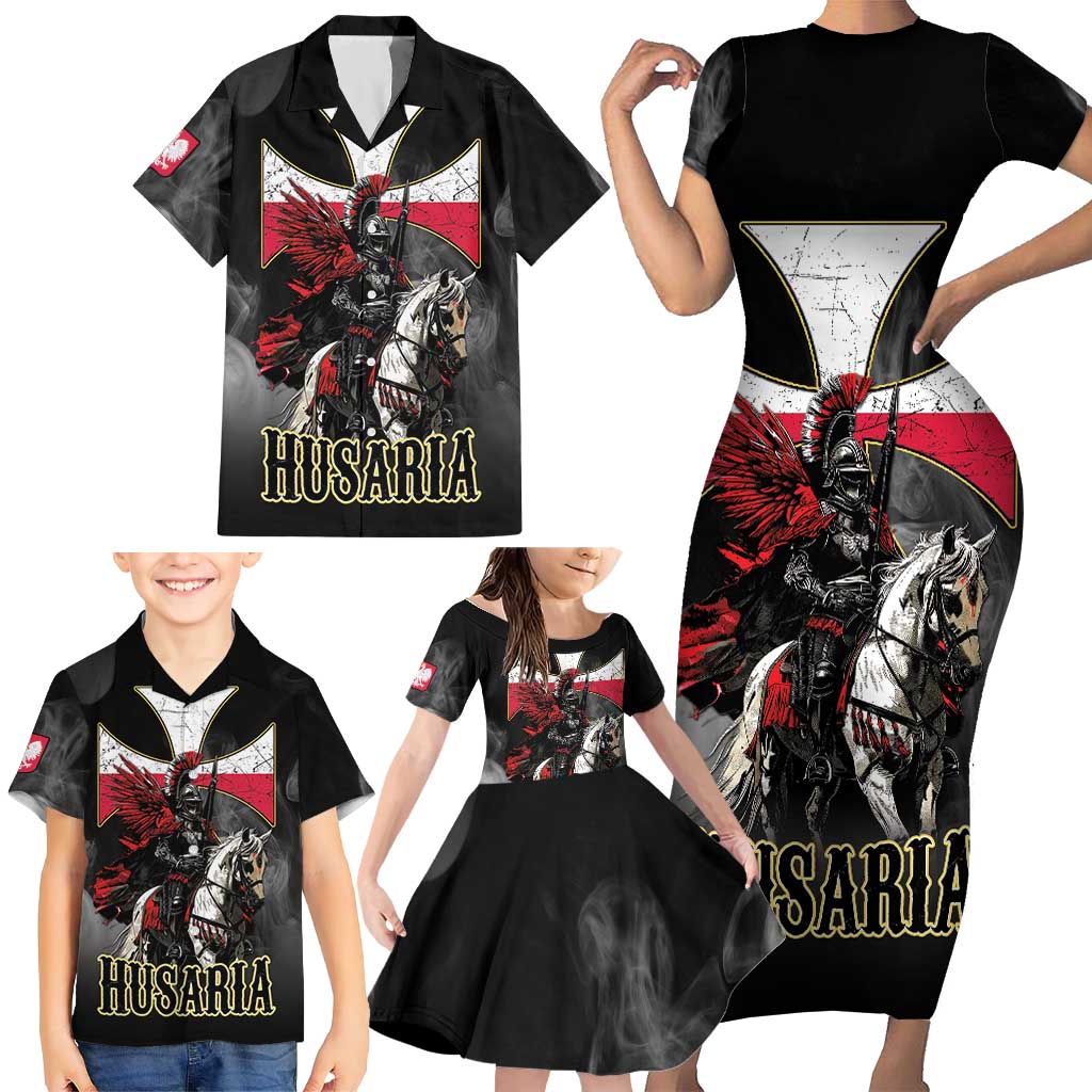 Polish Winged Hussars Family Matching Short Sleeve Bodycon Dress and Hawaiian Shirt Husaria Poland Pride Knight Armor