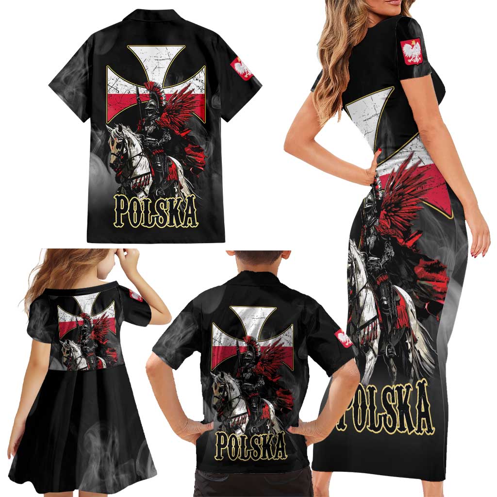 Polish Winged Hussars Family Matching Short Sleeve Bodycon Dress and Hawaiian Shirt Husaria Poland Pride Knight Armor