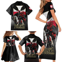 Polish Winged Hussars Family Matching Short Sleeve Bodycon Dress and Hawaiian Shirt Husaria Poland Pride Knight Armor