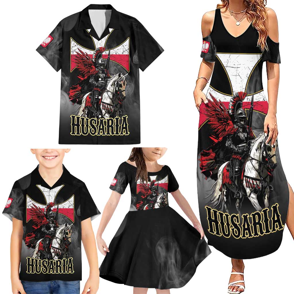 Polish Winged Hussars Family Matching Summer Maxi Dress and Hawaiian Shirt Husaria Poland Pride Knight Armor