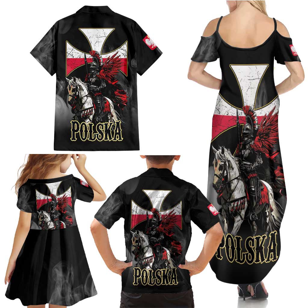 Polish Winged Hussars Family Matching Summer Maxi Dress and Hawaiian Shirt Husaria Poland Pride Knight Armor