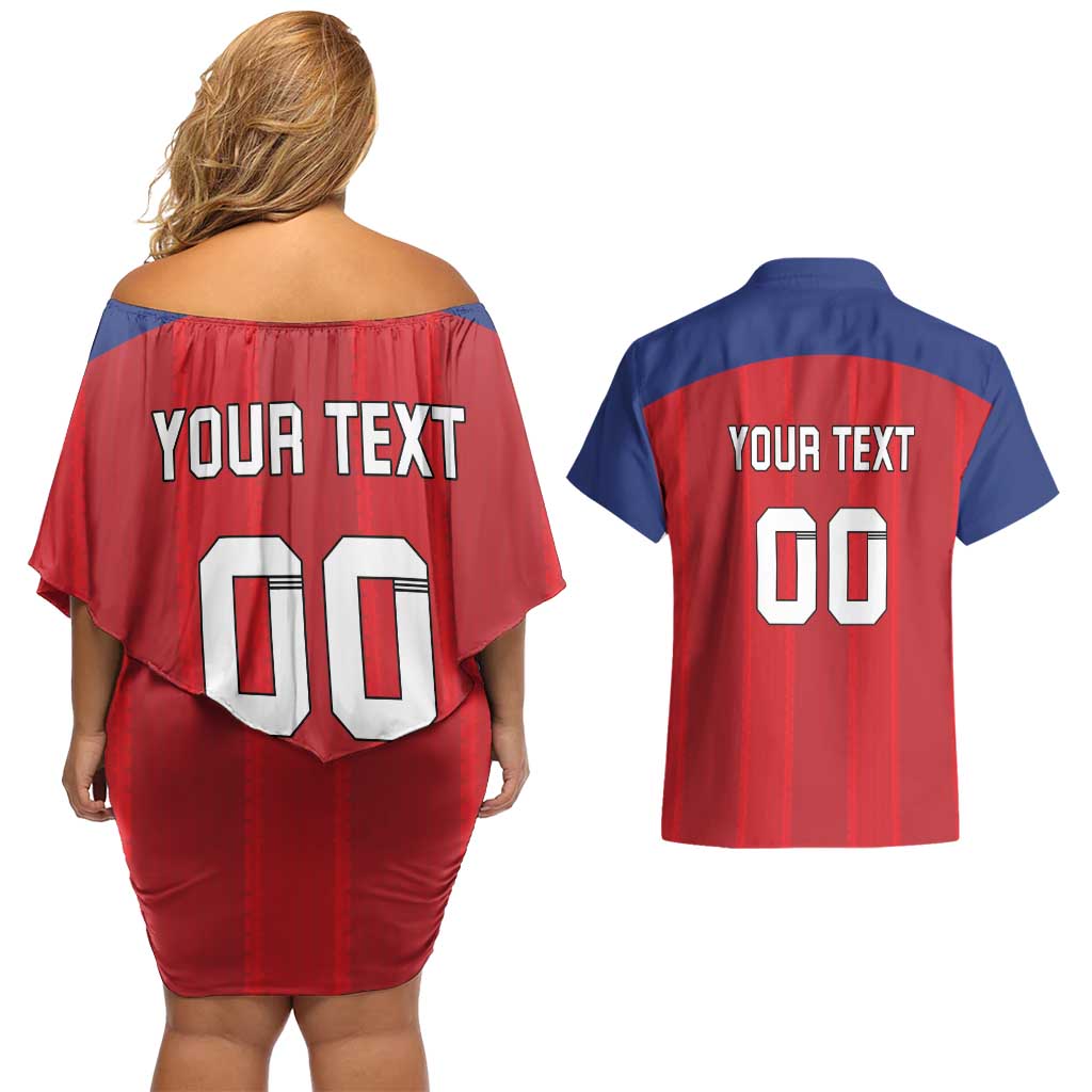 Custom Liechtenstein Football Couples Matching Off Shoulder Short Dress and Hawaiian Shirt Come On The Blue-Reds