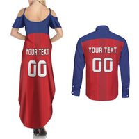 Custom Liechtenstein Football Couples Matching Summer Maxi Dress and Long Sleeve Button Shirt Come On The Blue-Reds