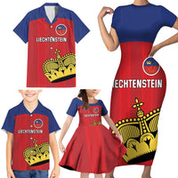 Custom Liechtenstein Football Family Matching Short Sleeve Bodycon Dress and Hawaiian Shirt Come On The Blue-Reds