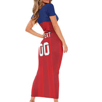 Custom Liechtenstein Football Family Matching Short Sleeve Bodycon Dress and Hawaiian Shirt Come On The Blue-Reds