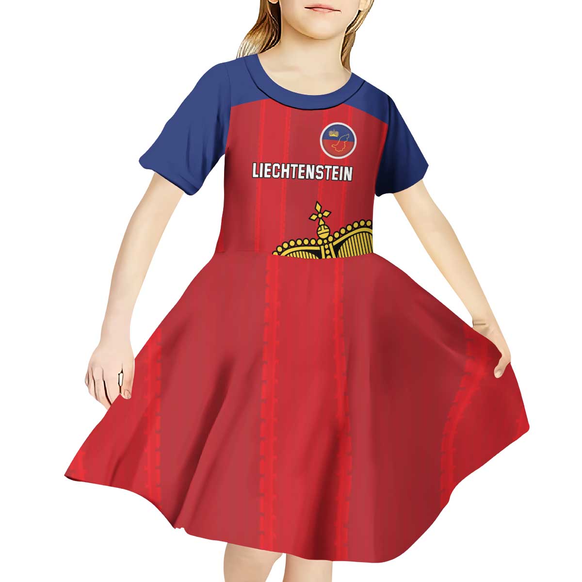 Custom Liechtenstein Football Kid Short Sleeve Dress Come On The Blue-Reds