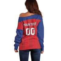 Custom Liechtenstein Football Off Shoulder Sweater Come On The Blue-Reds