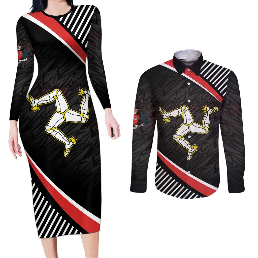 Personalized Isle of Man Couples Matching Long Sleeve Bodycon Dress and Long Sleeve Button Shirt Quocunque Jeceris Stabit