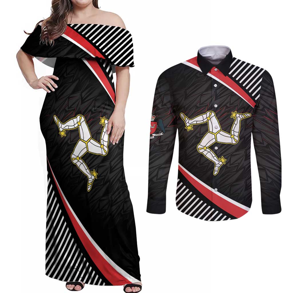 Personalized Isle of Man Couples Matching Off Shoulder Maxi Dress and Long Sleeve Button Shirt Quocunque Jeceris Stabit