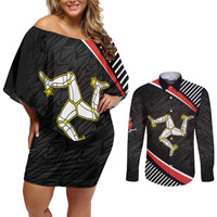 Personalized Isle of Man Couples Matching Off Shoulder Short Dress and Long Sleeve Button Shirt Quocunque Jeceris Stabit