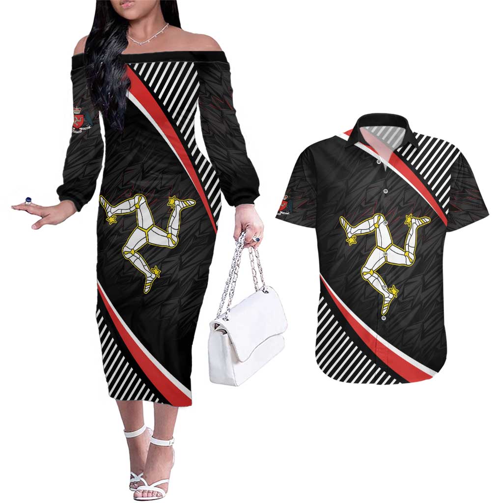 Personalized Isle of Man Couples Matching Off The Shoulder Long Sleeve Dress and Hawaiian Shirt Quocunque Jeceris Stabit