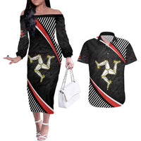 Personalized Isle of Man Couples Matching Off The Shoulder Long Sleeve Dress and Hawaiian Shirt Quocunque Jeceris Stabit