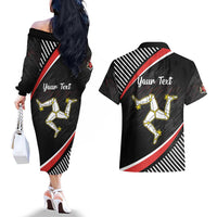 Personalized Isle of Man Couples Matching Off The Shoulder Long Sleeve Dress and Hawaiian Shirt Quocunque Jeceris Stabit