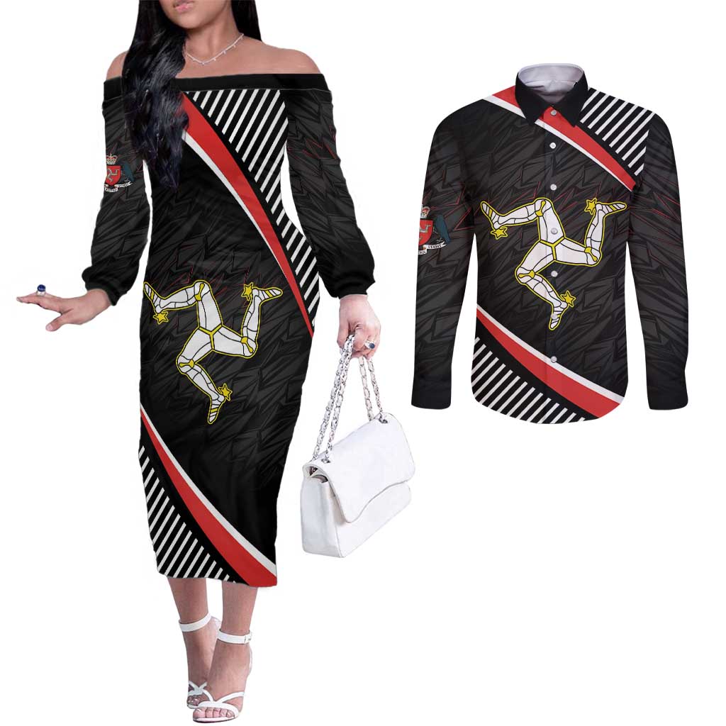 Personalized Isle of Man Couples Matching Off The Shoulder Long Sleeve Dress and Long Sleeve Button Shirt Quocunque Jeceris Stabit