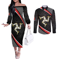 Personalized Isle of Man Couples Matching Off The Shoulder Long Sleeve Dress and Long Sleeve Button Shirt Quocunque Jeceris Stabit