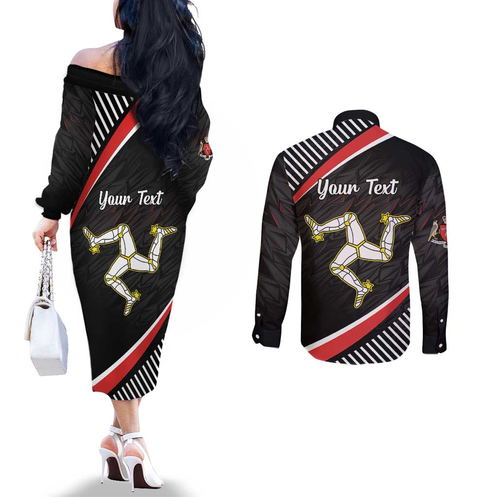 Personalized Isle of Man Couples Matching Off The Shoulder Long Sleeve Dress and Long Sleeve Button Shirt Quocunque Jeceris Stabit