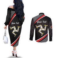 Personalized Isle of Man Couples Matching Off The Shoulder Long Sleeve Dress and Long Sleeve Button Shirt Quocunque Jeceris Stabit