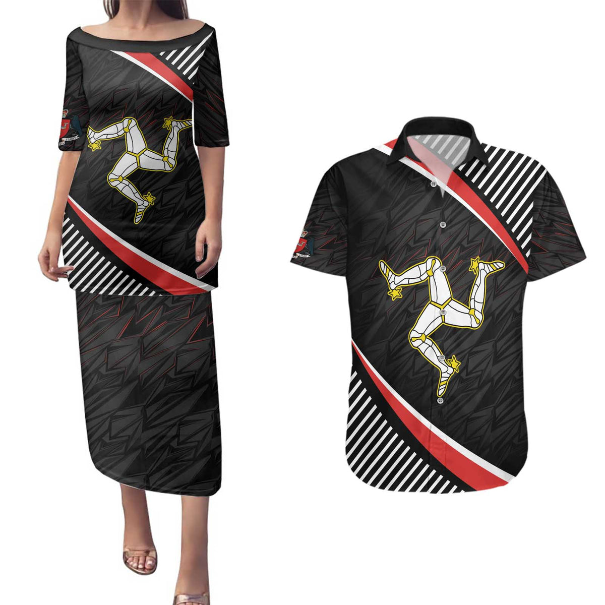 Personalized Isle of Man Couples Matching Puletasi and Hawaiian Shirt Quocunque Jeceris Stabit