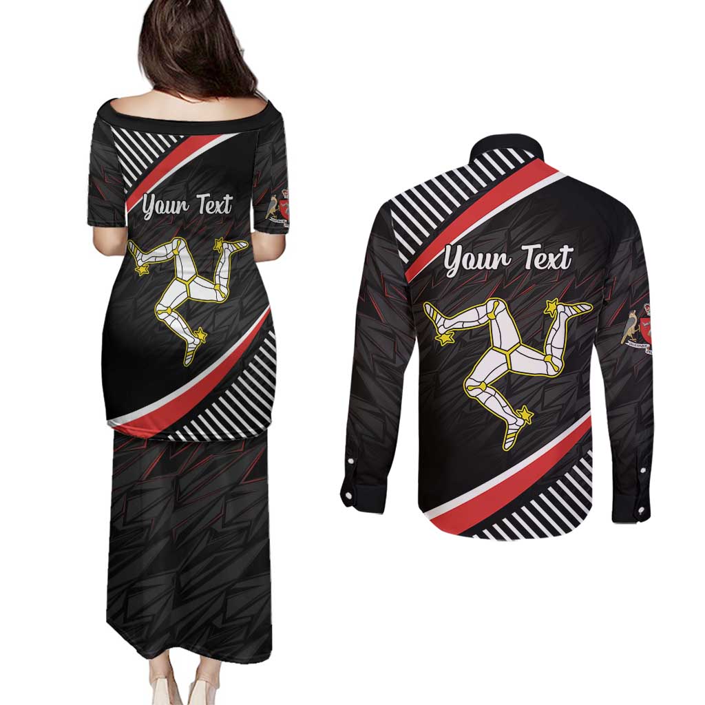 Personalized Isle of Man Couples Matching Puletasi and Long Sleeve Button Shirt Quocunque Jeceris Stabit