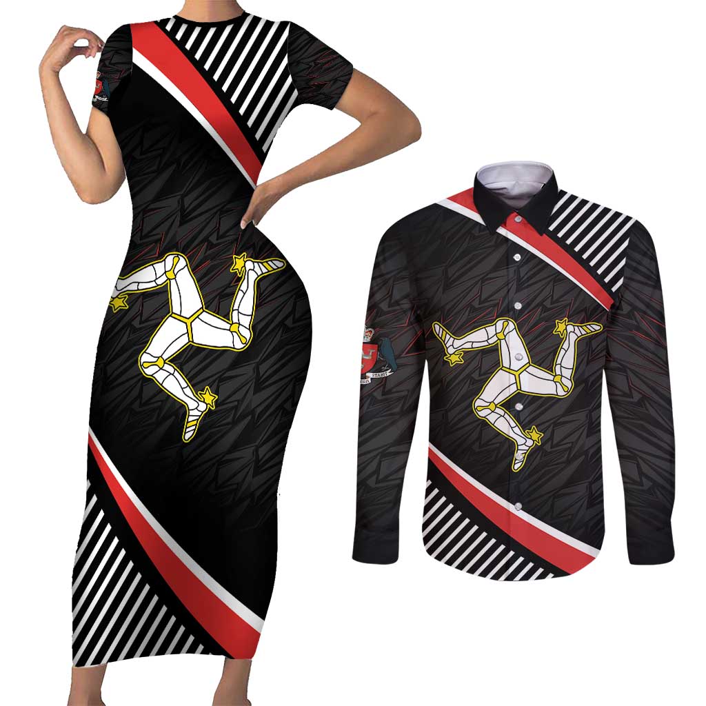 Personalized Isle of Man Couples Matching Short Sleeve Bodycon Dress and Long Sleeve Button Shirt Quocunque Jeceris Stabit