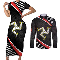Personalized Isle of Man Couples Matching Short Sleeve Bodycon Dress and Long Sleeve Button Shirt Quocunque Jeceris Stabit