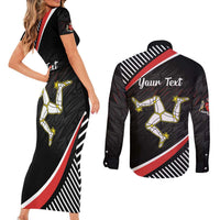Personalized Isle of Man Couples Matching Short Sleeve Bodycon Dress and Long Sleeve Button Shirt Quocunque Jeceris Stabit