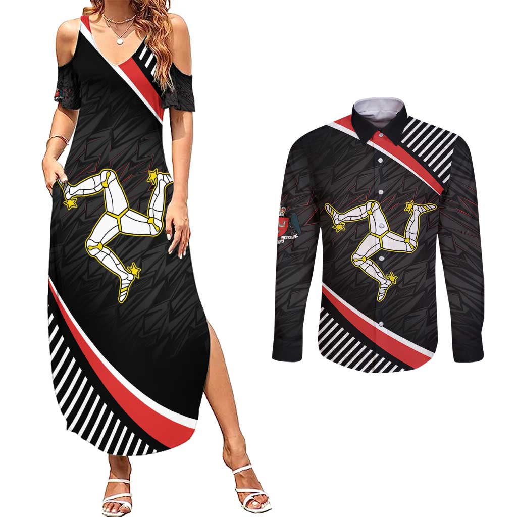Personalized Isle of Man Couples Matching Summer Maxi Dress and Long Sleeve Button Shirt Quocunque Jeceris Stabit