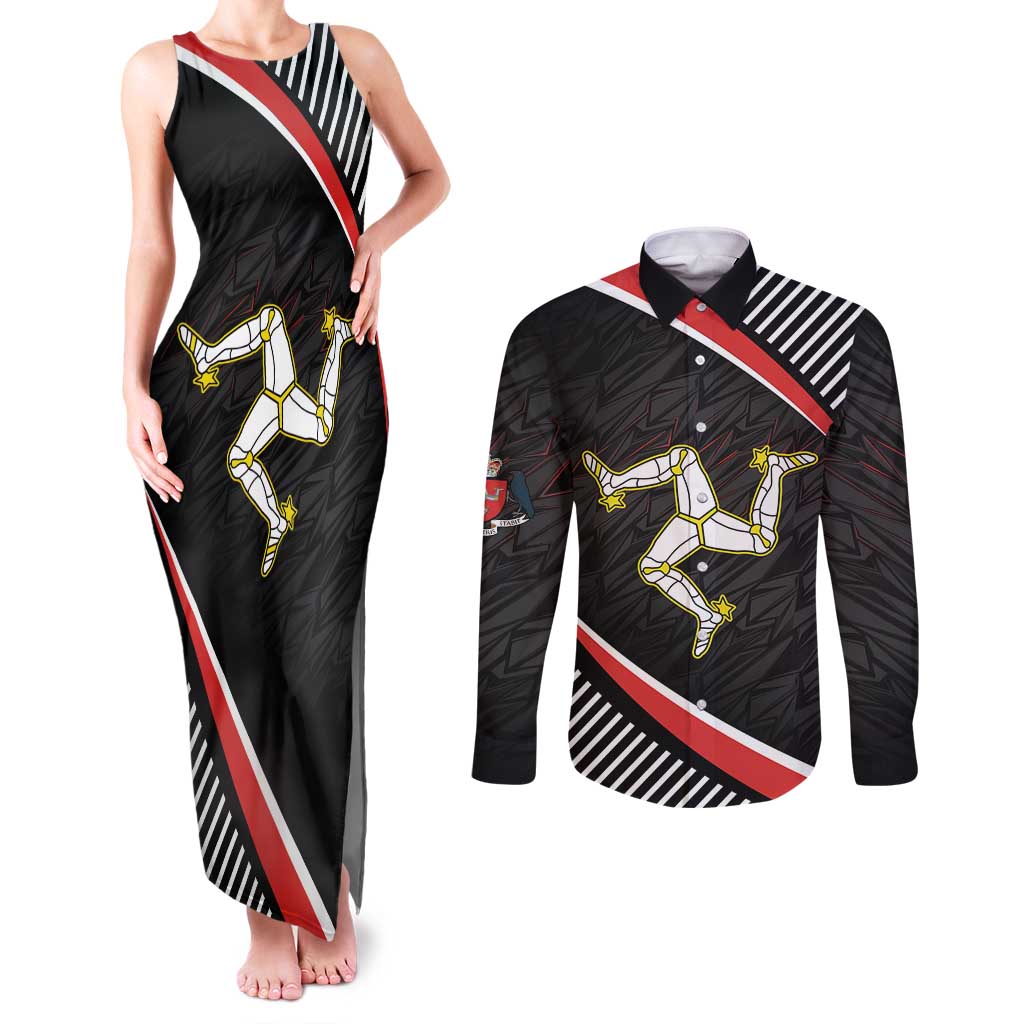 Personalized Isle of Man Couples Matching Tank Maxi Dress and Long Sleeve Button Shirt Quocunque Jeceris Stabit