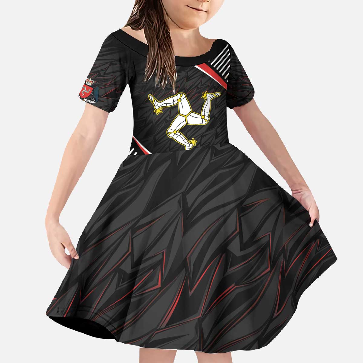 Personalized Isle of Man Family Matching Off The Shoulder Long Sleeve Dress and Hawaiian Shirt Quocunque Jeceris Stabit