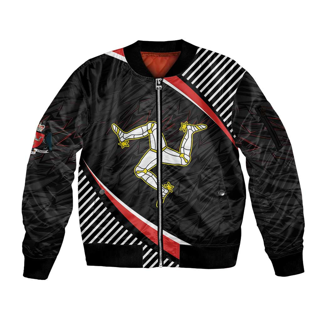 Personalized Isle of Man Sleeve Zip Bomber Jacket Quocunque Jeceris Stabit
