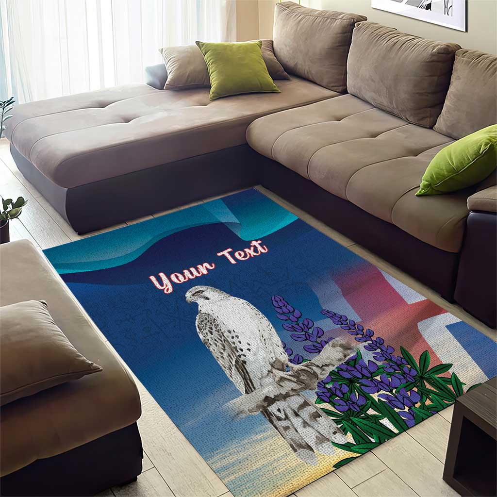 Personalized Iceland National Day Area Rug Gyrfalcon With Lupine Flower