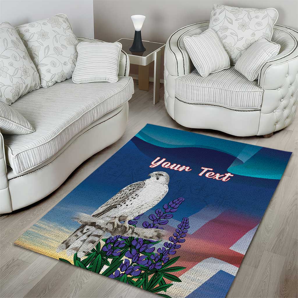 Personalized Iceland National Day Area Rug Gyrfalcon With Lupine Flower